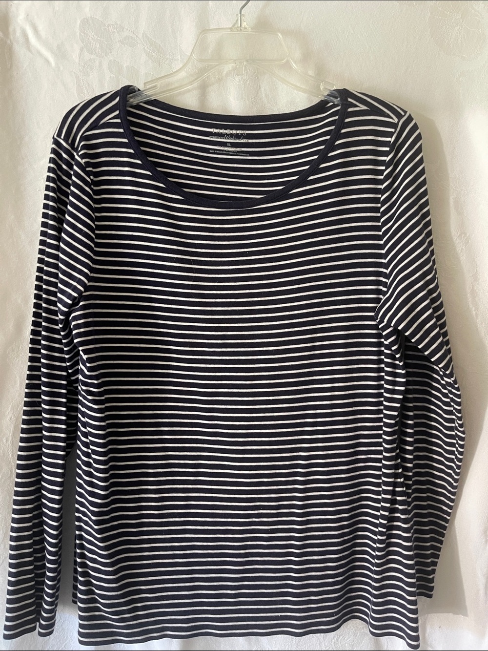 Talbots Navy & White Striped Long-Sleeve Scoop Neck Top